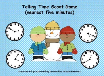 Preview of Telling Time "Scoot" Game           (five minute intervals) with Winter theme