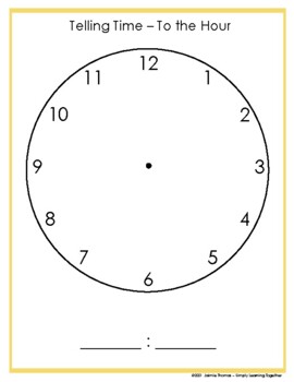 Telling Time TO THE HOUR Game - Clock Mat by Simply Learning Together