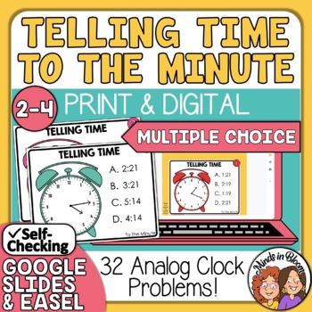 Preview of Telling Time to the Minute Task Cards  - Multiple Choice - Clock Fluency