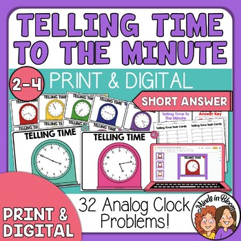 Preview of Telling Time to the Minute Task Cards  - Short Answer - Clock Fluency