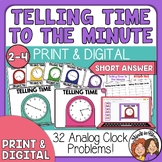 Telling Time to the Minute Task Cards  - Short Answer - Cl