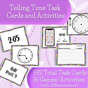 Preview of Telling Time Task Cards & Activities | Telling Time to the Half-Hour & 5 Minutes