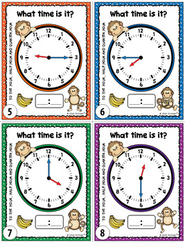 Telling Time Task Cards To the Hour, Half-hour, and Quarter-hour by