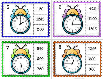 Telling Time Task Clip Cards - Bees - To the Quarter Hour by Sweetie's