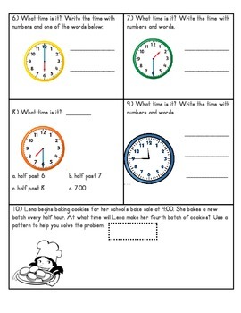 telling time test 2nd grade common core aligned by your sister in second