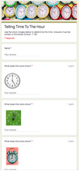 Preview of Telling Time To The Hour - Google Forms-Online Learning/Tutoring-