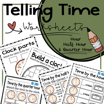 Preview of Telling Time To The Hour, Half Hour And Quarter Hour Worksheets