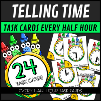 Preview of Telling Time To The Hour and Half Hour with Reading a Clock SCOOT Task Cards