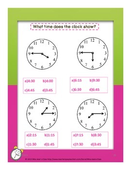 Telling Time To The Nearest Quarter Hour - Student ...