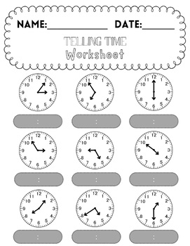 Preview of Telling Time Worksheet