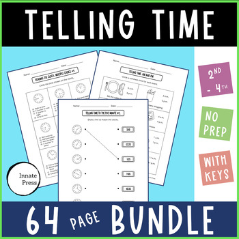 Preview of Telling Time Worksheet Bundle for Kids in Grades 2 3 and 4