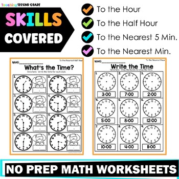 Telling Time Worksheets 2nd Grade by Teaching Second Grade | TpT