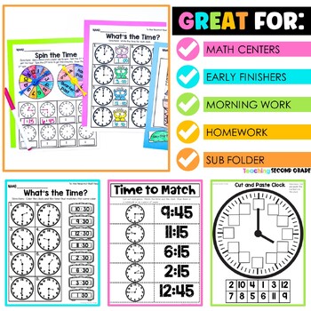 Telling Time Worksheets 2nd Grade by Teaching Second Grade | TpT