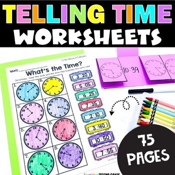 Preview of Telling Time Worksheets to the hour and half hour - quarter hour - 5 minutes Fun