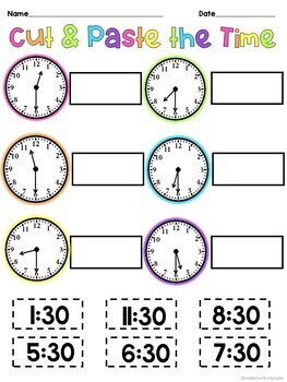 Telling Time Worksheets: First Grade Hour and Half Hour by