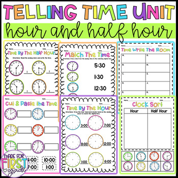 telling time worksheets first grade time by the hour and half hour