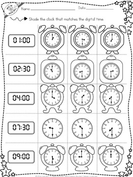 telling time worksheets hour half hour sample tpt