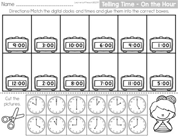 telling time worksheets match cut and paste analog and digital clocks 1 md b 3