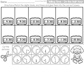 telling time worksheets match cut and paste analog and digital clocks 1 md b 3