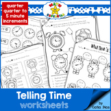 Telling Time Worksheets - Quarter, Quarter to, 5 minute in