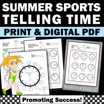 telling time worksheets summer sports theme 2nd grade math review worksheets