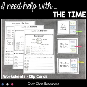 Preview of Telling Time Worksheets and Clothespin Clip Cards