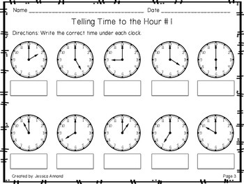Telling Time Worksheets to the Hour and Half Hour by ...