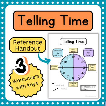 Preview of Telling Time Worksheets w/ Keys & Reference Handout | ESL/ELL, Primary