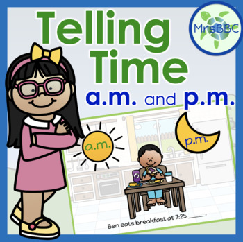 Preview of Telling Time a.m. and p.m. Using Context Clues Digital Boom Cards™