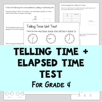 Preview of Telling Time + Elapsed Time Test for Grade 4
