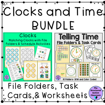 Preview of Telling Time and Matching Clocks File Folder and Activity BUNDLE for Special Ed
