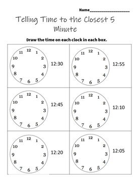 telling time in 5 minute intervals worksheet 2 by mckenna morgan