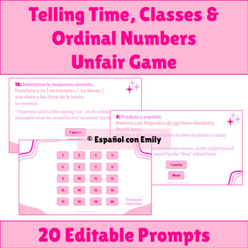 Preview of Telling Time in Spanish - Unfair Game - Class Schedule Vocabulary - Ser & Tener