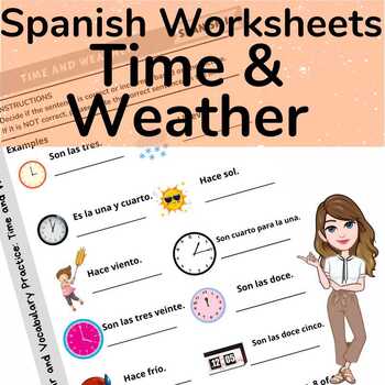 Preview of Telling Time & Weather in Spanish Vocabulary El Tiempo El Clima La Hora Practice