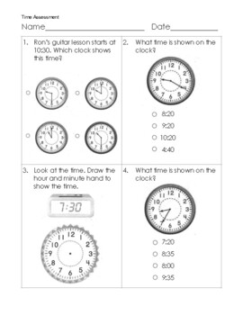 Preview of Telling Time on Digital & Analog Clocks Assessment/Check-Up
