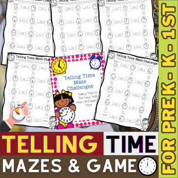 Preview of Telling Time the Hour and Half Hour Games and Mazes | For Pre K, K & 1st