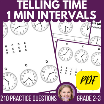 2nd 3rd grade telling time to 1 minute worksheets math test prep pdf