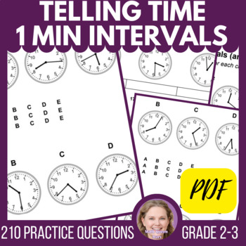 Preview of Telling Time to the Minute | Math Review Worksheets | 2nd Grade | 3rd Grade