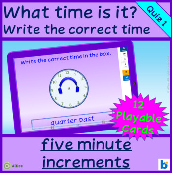 Preview of Telling Time to 5 Minutes NO-PREP US Audio Quizzes 1-4