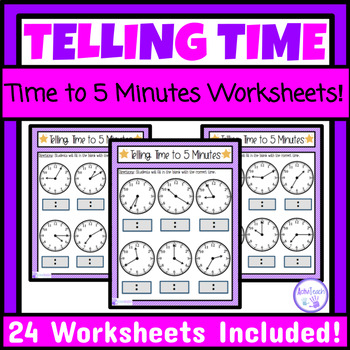 Preview of Telling Time to 5 Minutes Worksheets Packet Special Education Math Life Skills