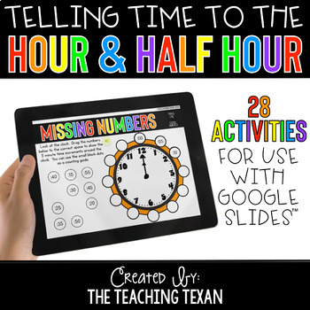 Preview of Telling Time to Hour and Half Hour Activities for Google and Distance Learning