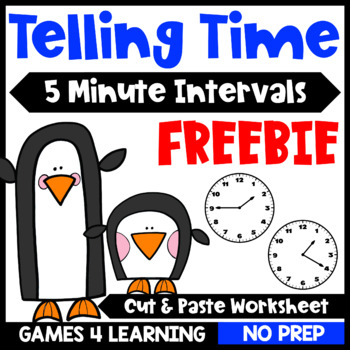 Preview of Free Telling Time Worksheet for 5 Minute Intervals Cut and Paste