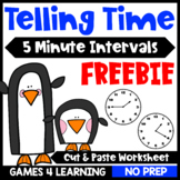 Free Telling Time Worksheet for 5 Minute Intervals Cut and Paste