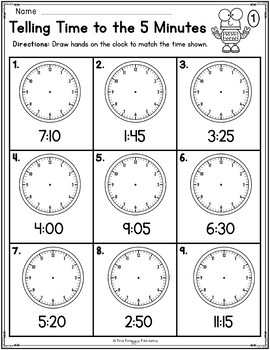 telling time to the 5 minutes worksheets by the froggy factory tpt
