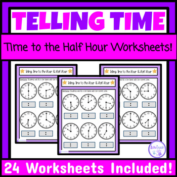 Preview of Telling Time to the Half Hour Worksheets Telling Time Packet Special Education