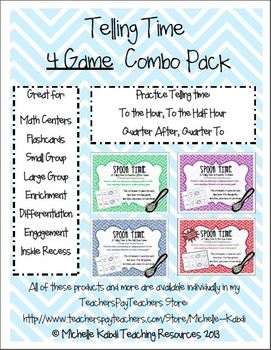 Preview of Telling Time to the Hour, 1/2 Hour, Quarter After and Quarter To Game Combo Pack