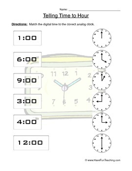 Telling Time to the Hour Clock Worksheet by Have Fun Teaching | TpT