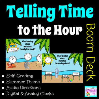 Preview of Telling Time to the Hour DIGITAL BOOM Deck  Beach Theme 