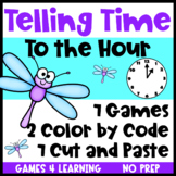 Telling Time to the Hour Games, Cut and Paste Worksheets a