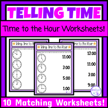 Preview of Telling Time to the Hour Matching Worksheets Packet Special Ed Math Life Skills